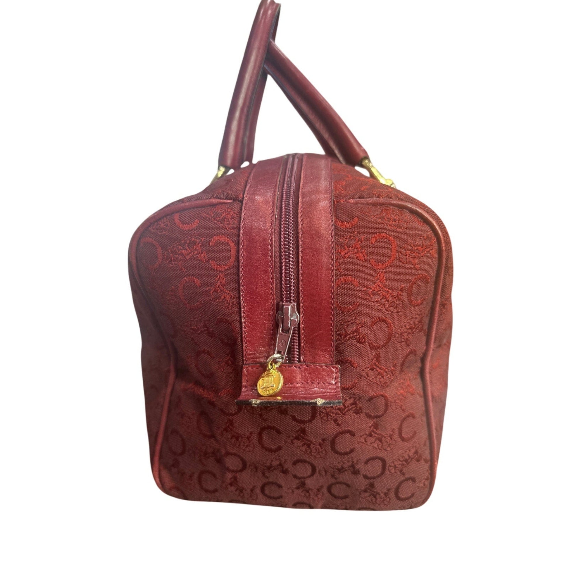 Red handbag with a pattern on a white background