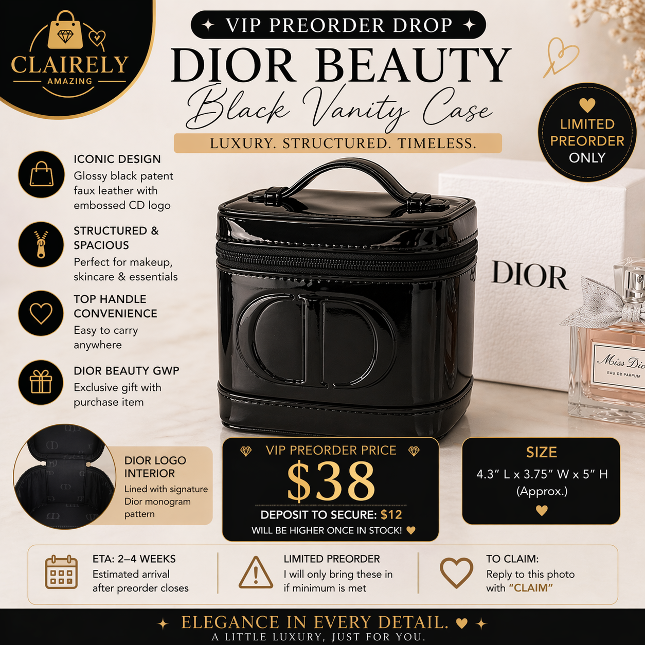 Christian Dior GWP Black Patent Vanity Case – Top Handle Mini Bag