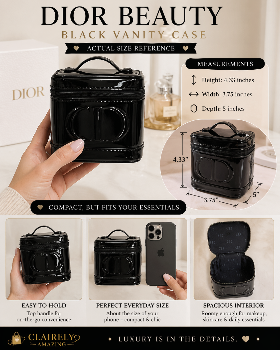 Christian Dior GWP Black Patent Vanity Case – Top Handle Mini Bag