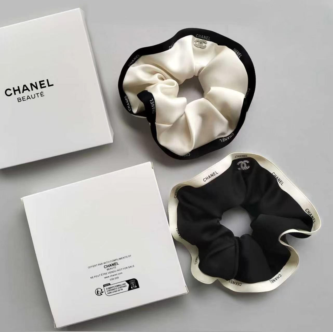 Chanel GWP Satin Scrunchie (Black or White) – Hair Accessory