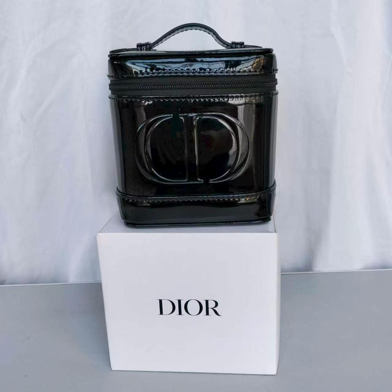 Christian Dior GWP Black Patent Vanity Case – Top Handle Mini Bag