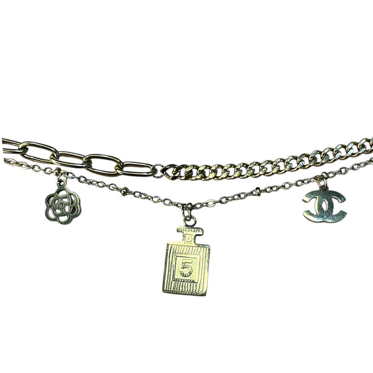 Layered Gold Tone Charm Chain Bracelet