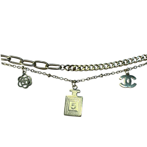Layered Gold Tone Charm Chain Bracelet