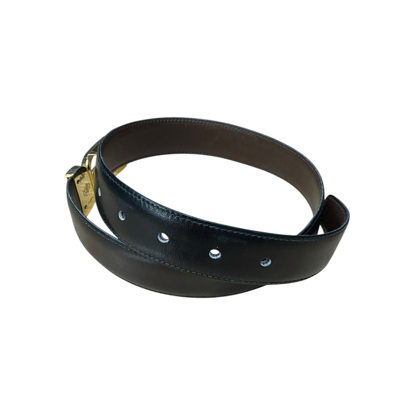 Gucci Black Leather Gold Belt