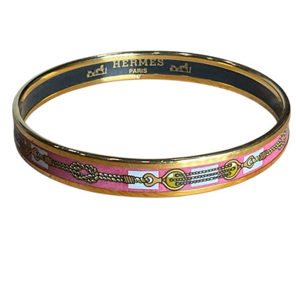 Hermes Paris Pink Enamel Gold Bangle Bracelet with Box