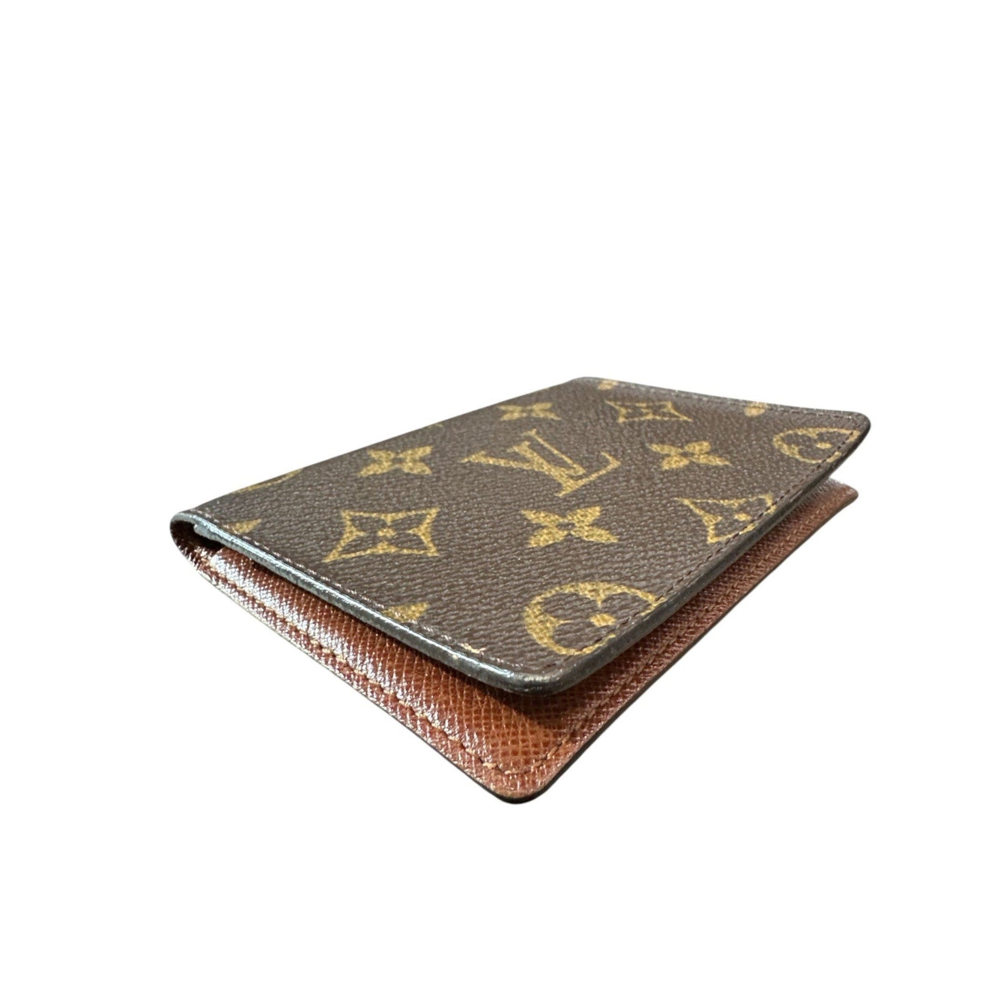 Designer wallet with monogram pattern on a white background