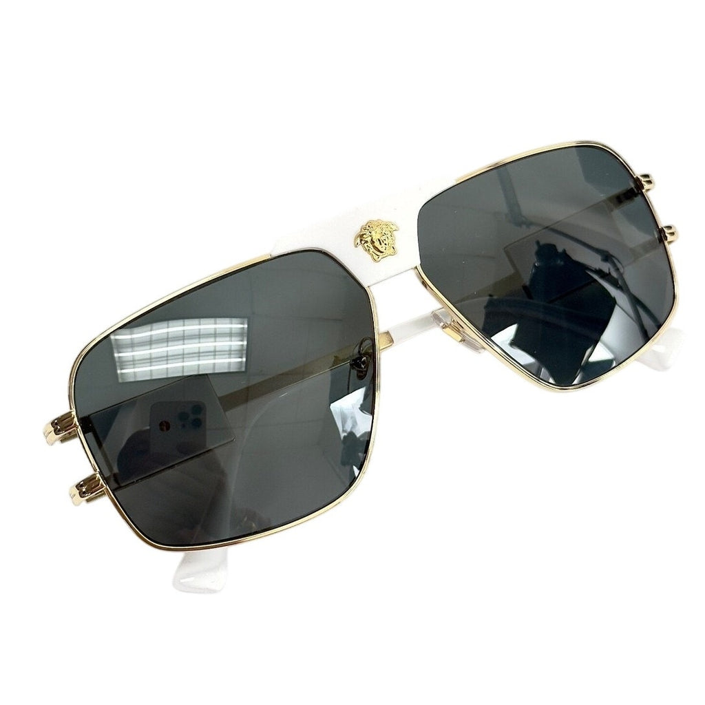 VERSACE Medusa NAVIGATOR Gold Stud White Aviator Unisex Sunglasses VE2251 2251