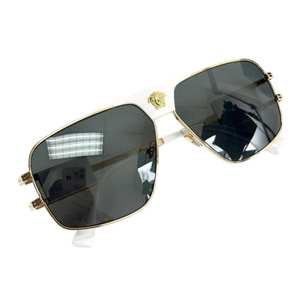 VERSACE Medusa NAVIGATOR Gold Stud White Aviator Unisex Sunglasses VE2251 2251