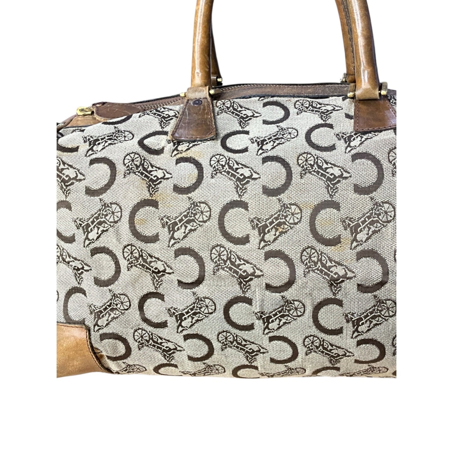 CELINE C Sulky Boston Bag Canvas Brown