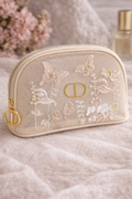 Dior Mesh Embroidered Cosmetic Pouch – Butterfly & Floral Travel Makeup Bag