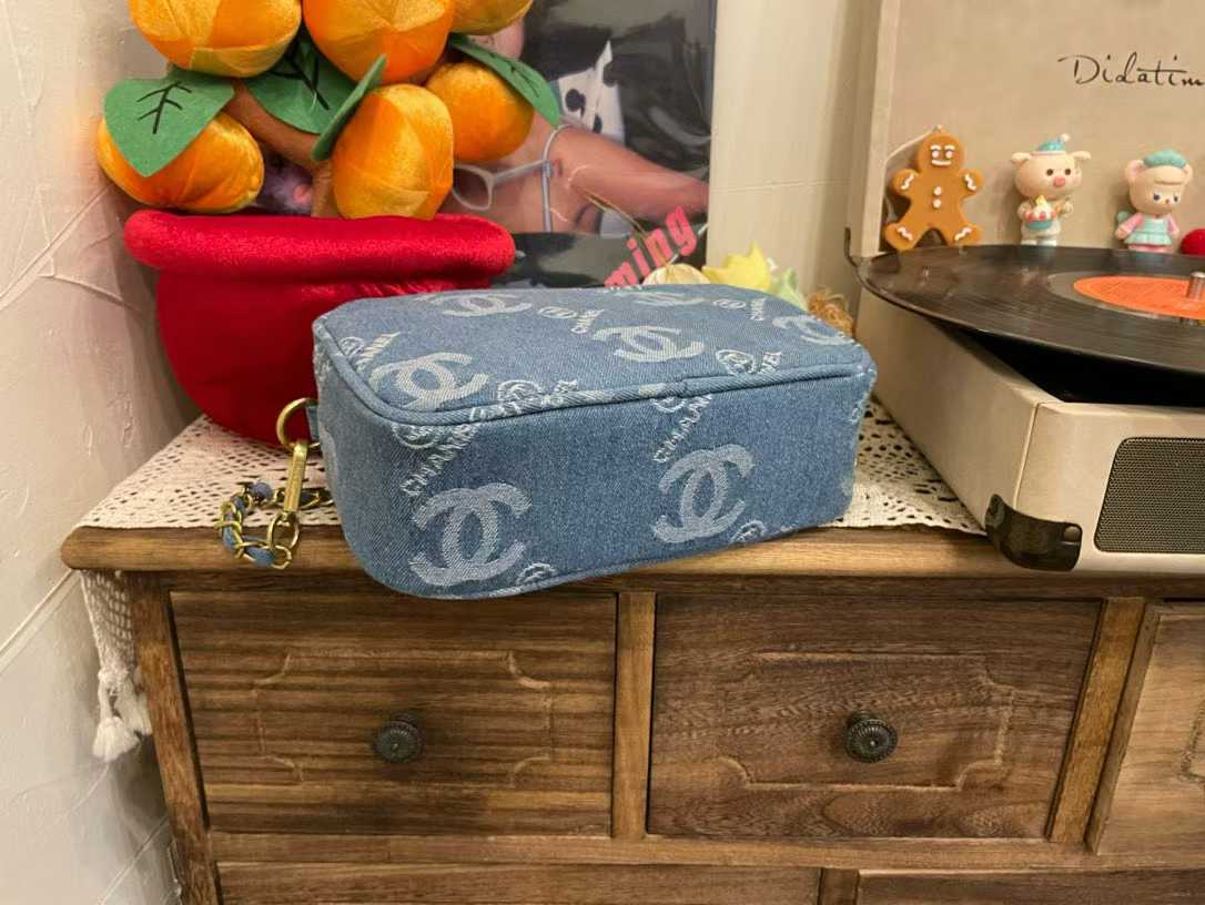 Chanel GWP Denim Cosmetic Bag – CC Monogram Travel Pouch (Blue or Black)