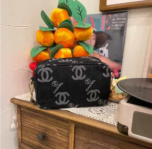 Chanel GWP Denim Cosmetic Bag – CC Monogram Travel Pouch (Blue or Black)