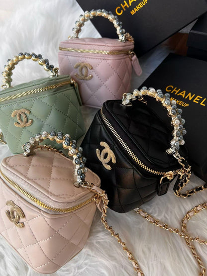 Chanel GWP Mini Vanity Bag with Pearl Handle – Quilted Crossbody (4 Colors)