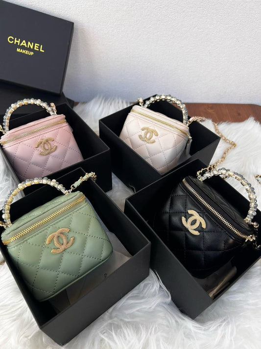 Chanel GWP Mini Vanity Bag with Pearl Handle – Quilted Crossbody (4 Colors)