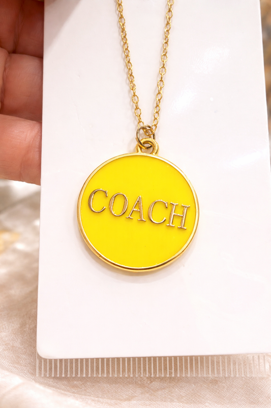 Yellow Coach Style Pendant Necklace – Gold Tone Fashion Necklace