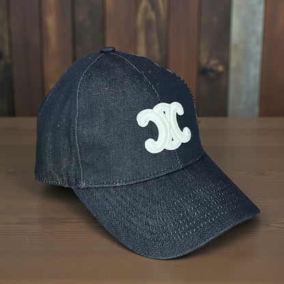 Celine Luxe-Inspired Black Denim Monogram Cap