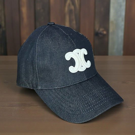 Celine Luxe-Inspired Black Denim Monogram Cap