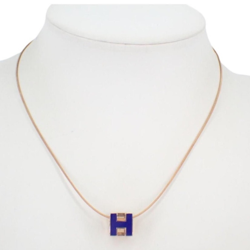 Hermes Blue Rose Gold Necklace