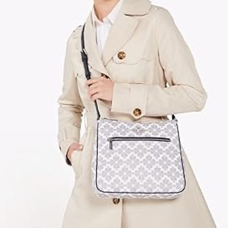 Kate Spade Spade Flower Crossbody Shoulder Bag Navy Multi Coated Canvas