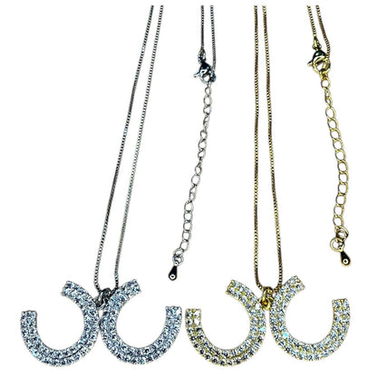 Double C Crystal Pendant Necklace – Gold or Silver Tone