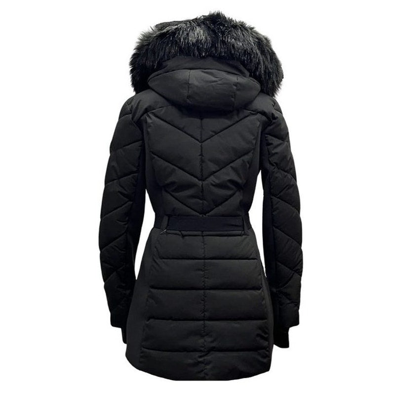 Michael Kors Active Belted Puffer with Faux Fur Trim Hood - BLACK