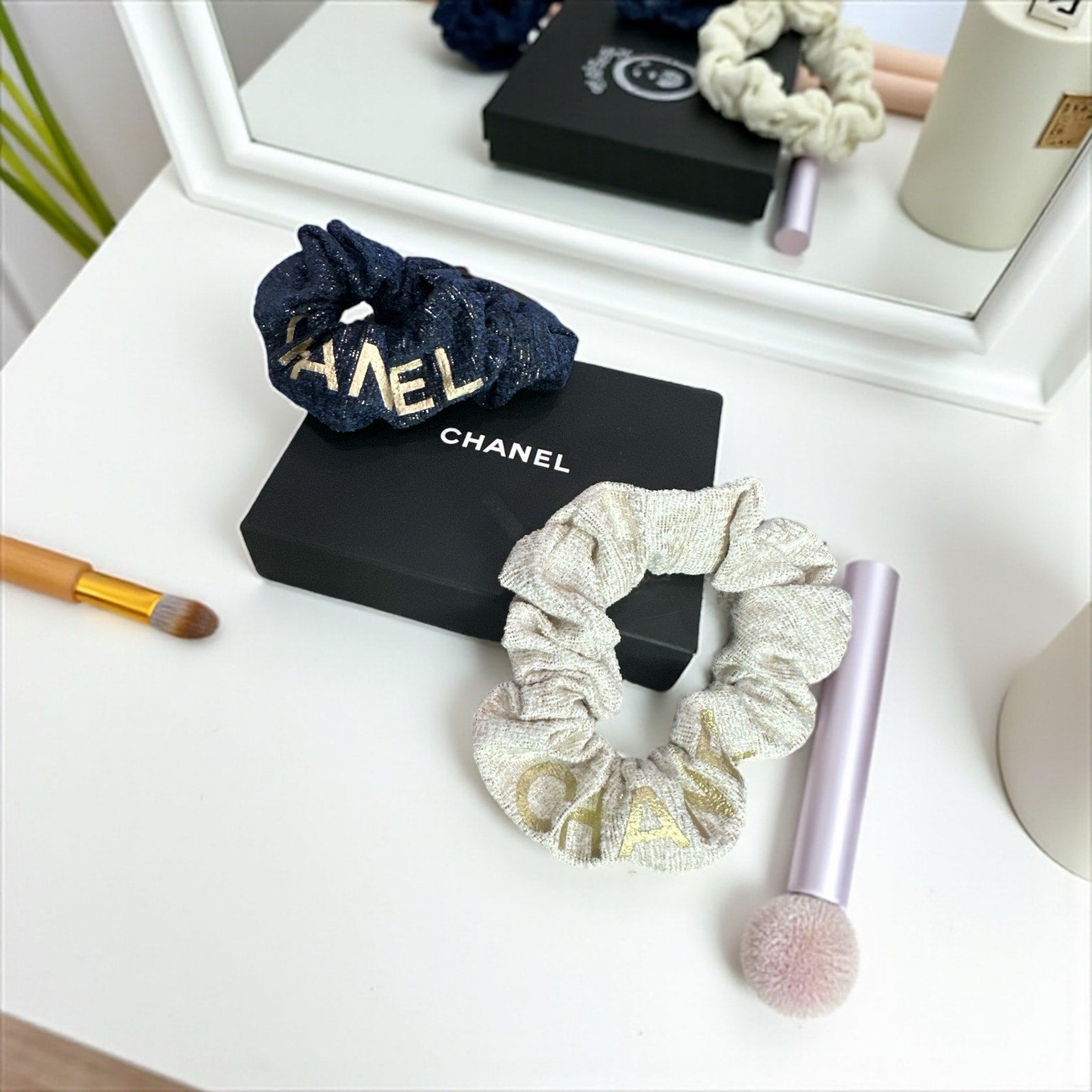 Chanel Beaute Scrunchie Set of 2 with Box