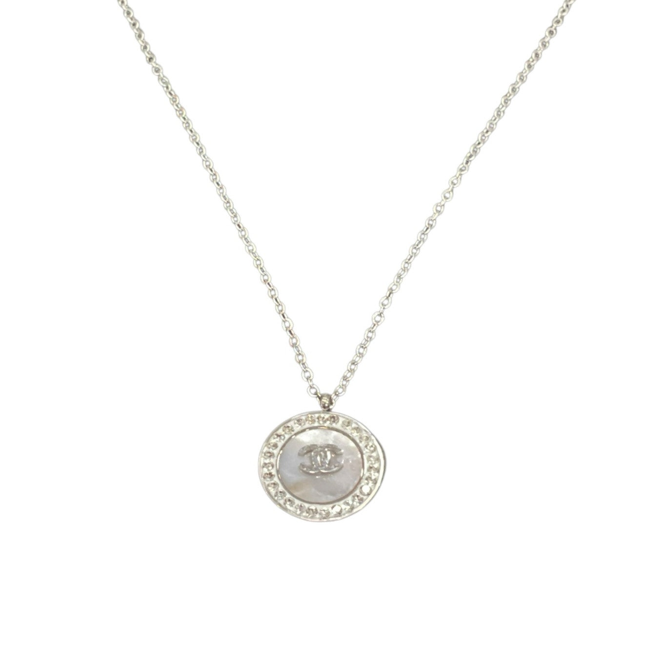 Silver Tone Crystal Pendant Necklace & Stud Earrings Set – Minimal Round Design