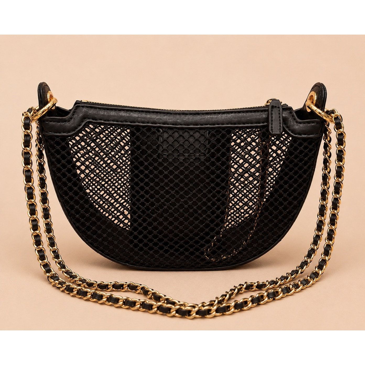 GWP Black Half-Moon Mesh Shoulder Bag with Detachable Mini Pouch