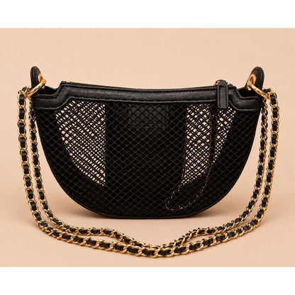 GWP Black Half-Moon Mesh Shoulder Bag with Detachable Mini Pouch