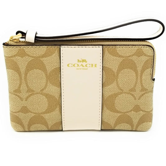 COACH Women's Corner Zip Wristlet in Signature Canvas (Light Khaki - Chalk)