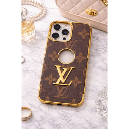 Luxury Inspired Checkered iPhone Case (Gold Trim) – iPhone