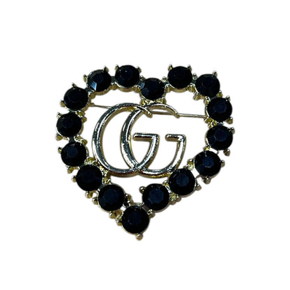 Crystal Double G Style Brooch Pin – Various Designs & Colors