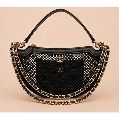 GWP Black Half-Moon Mesh Shoulder Bag with Detachable Mini Pouch