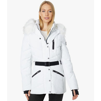 MICHAEL KORS Faux Fur Trim Quilted Puffer Coat - WHITE