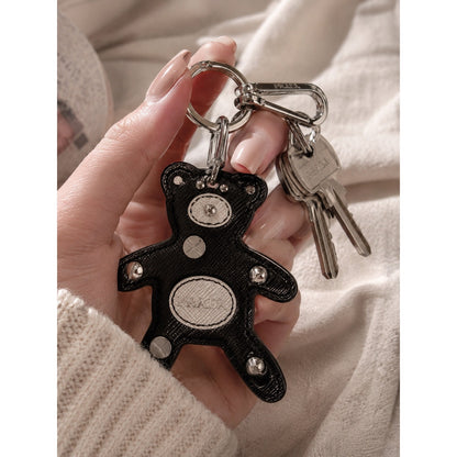 Authentic Prada Saffiano Leather Teddy Bear Bag Charm / Key Ring – Black & White
