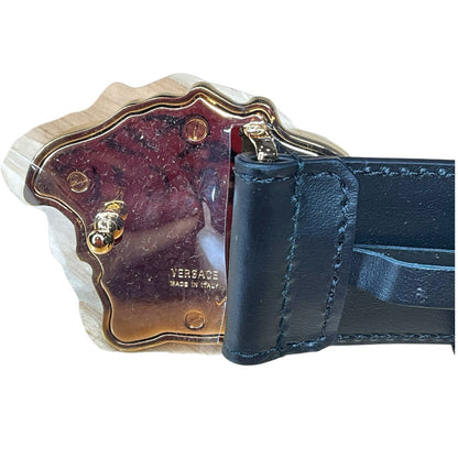 143. Versace Gold Medusa Head Black Belt
