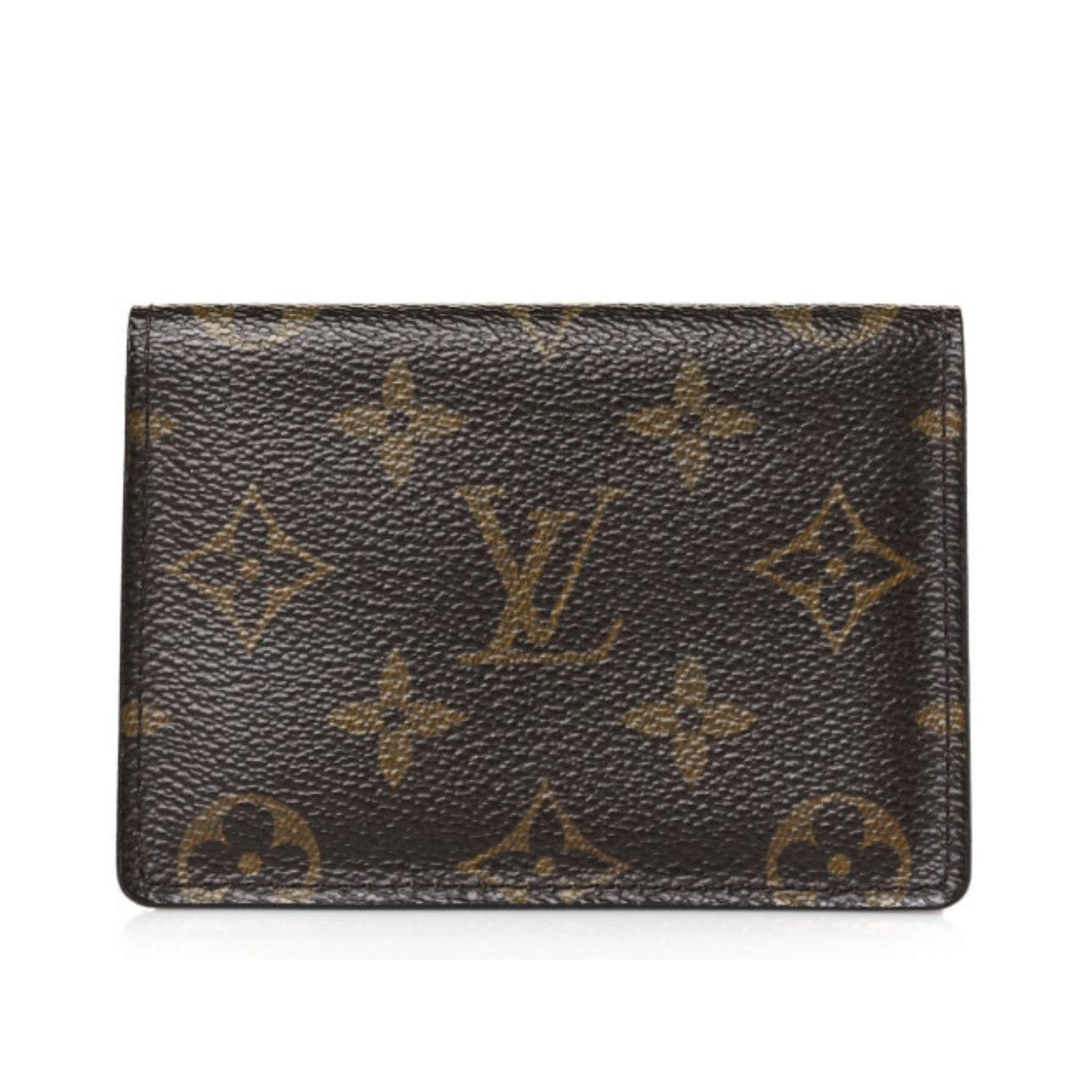 Louis Vuitton wallet with monogram pattern on a white background