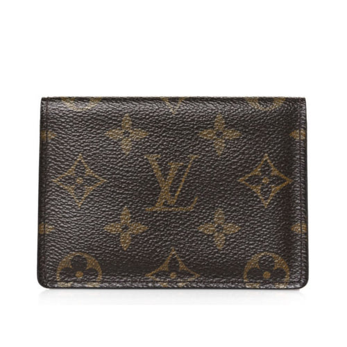 Louis Vuitton wallet with monogram pattern on a white background