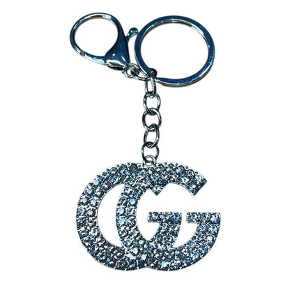 Rhinestone Double G Style Keychain – Gold or Silver Tone | Sparkly Charm Accessory