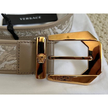 Versace Medusa Heritage Barocco Jacquard Logo Buckle Leather Belt