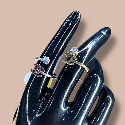 Crystal Accent Ring with Double C Style Detail – Gold or Silver Tone