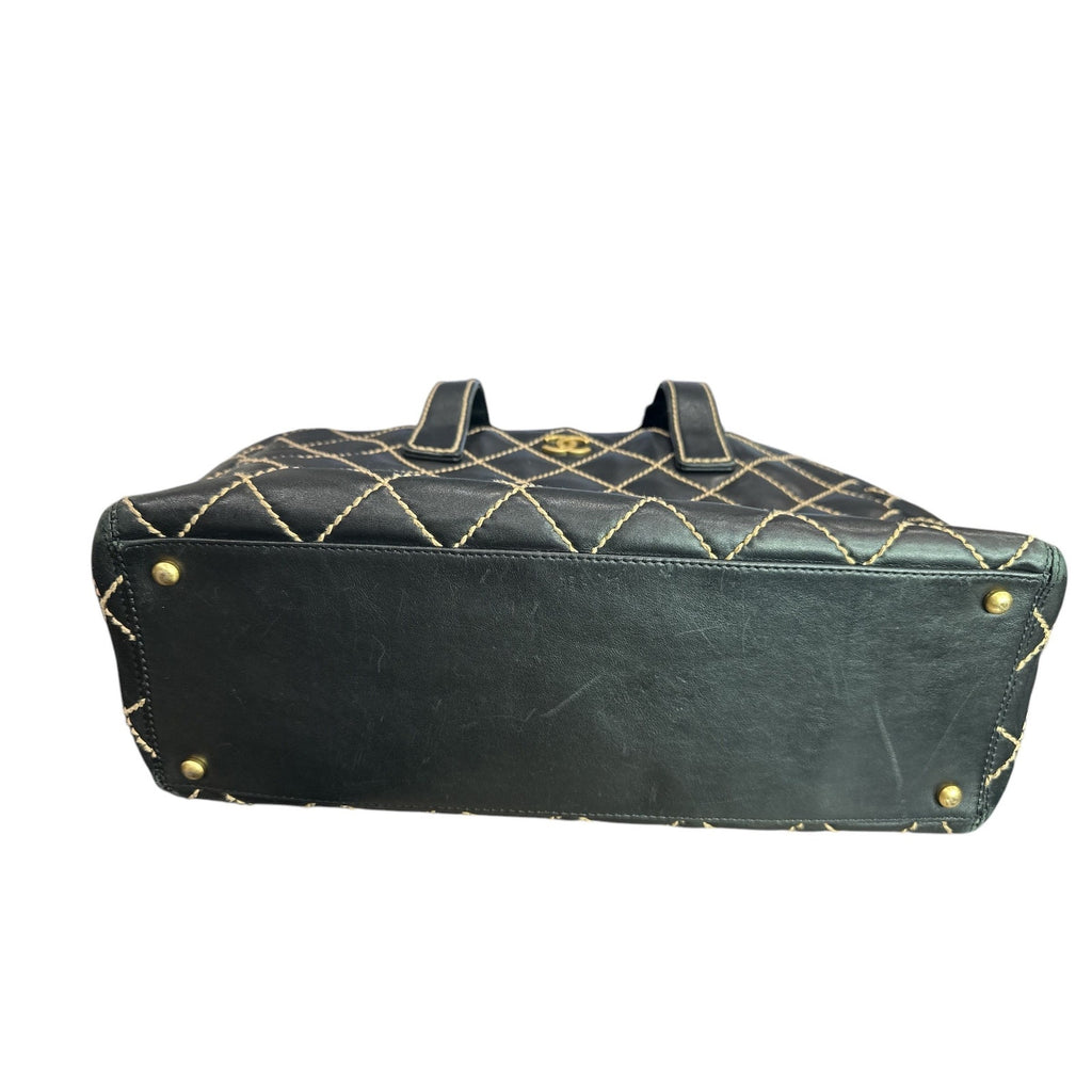 Authentic Chanel Wild Stitch Tote – Black Calfskin Leather