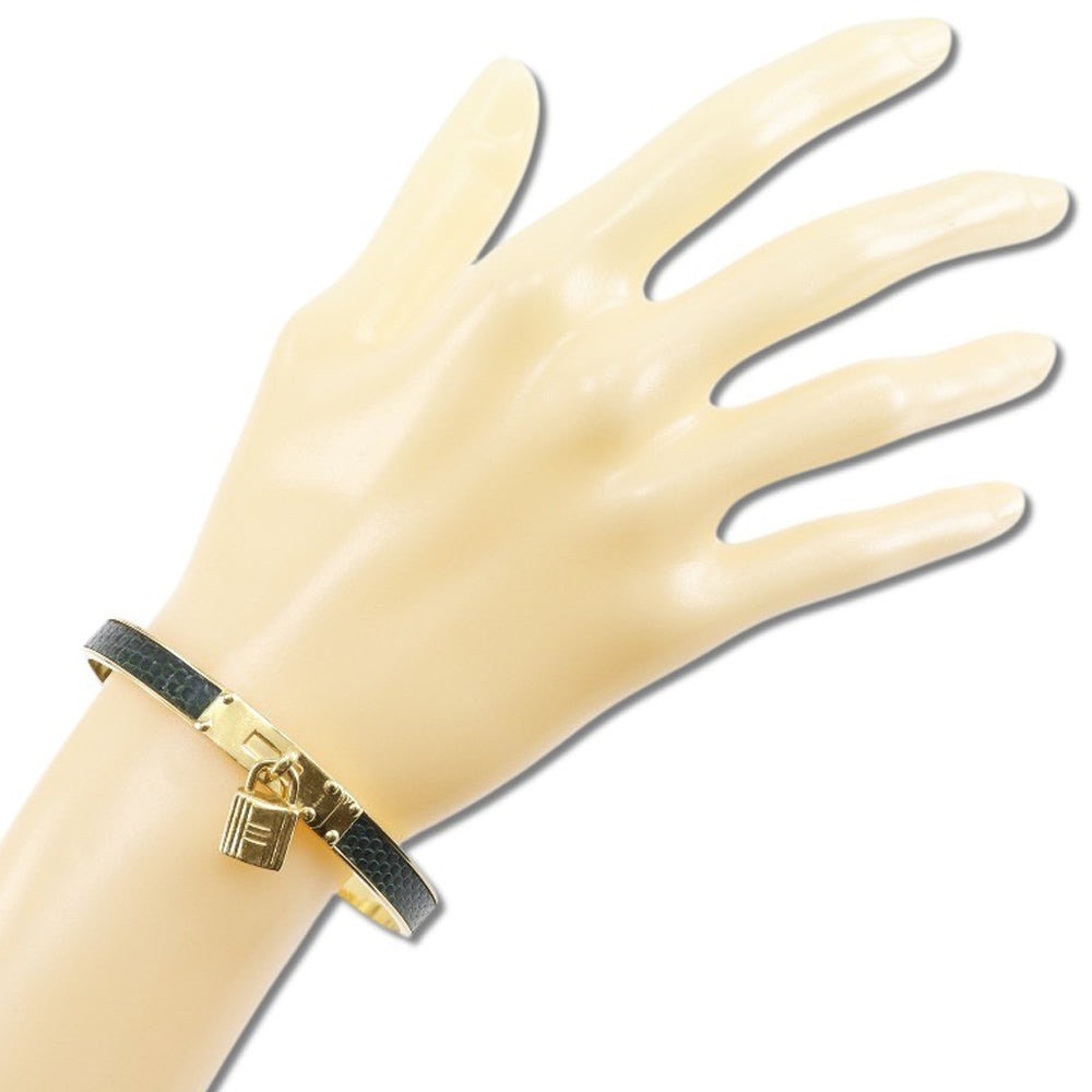 Hermes Lizard Kelly Lock Black & Gold Bangle