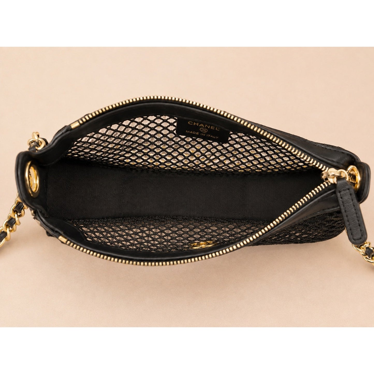 GWP Black Half-Moon Mesh Shoulder Bag with Detachable Mini Pouch