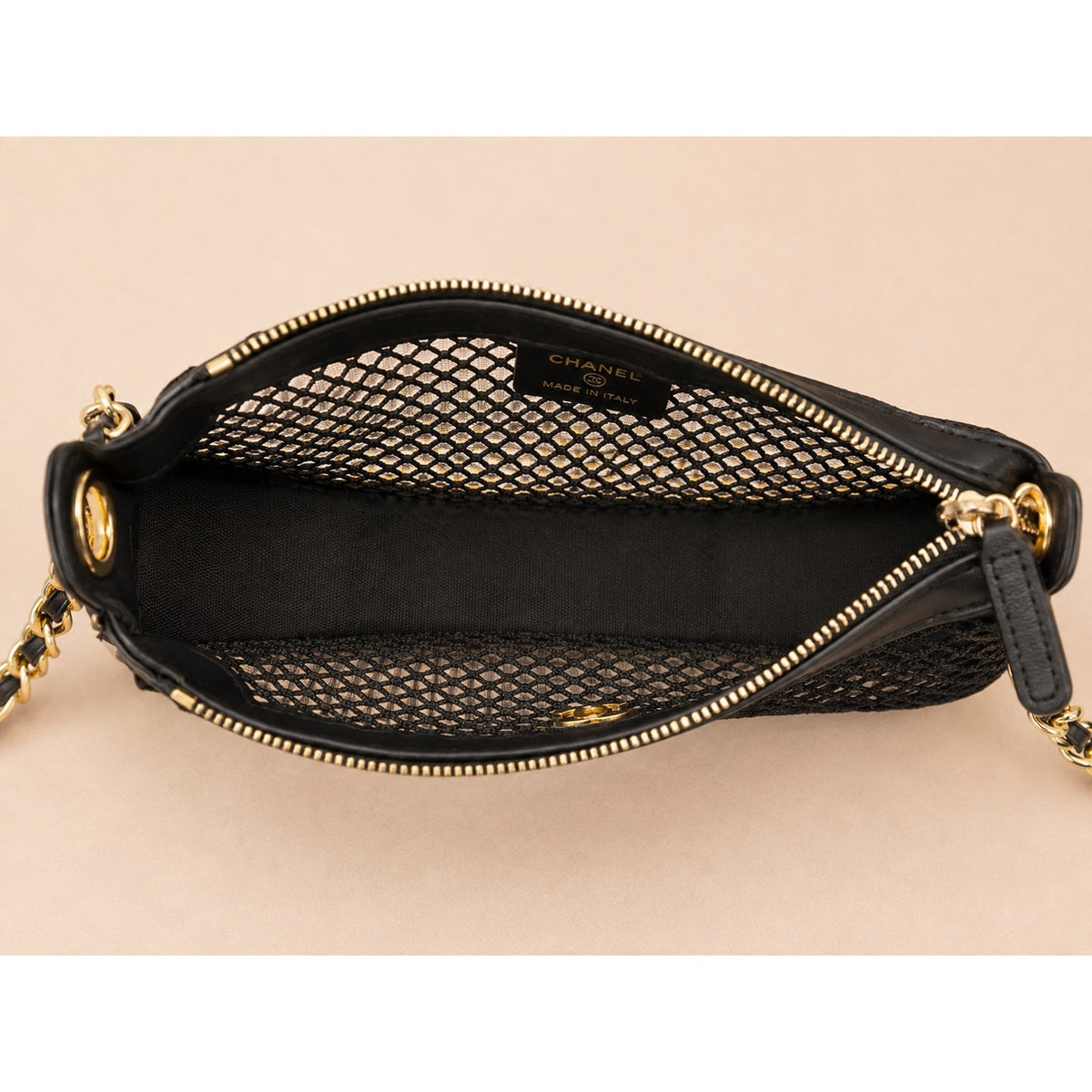 GWP Black Half-Moon Mesh Shoulder Bag with Detachable Mini Pouch