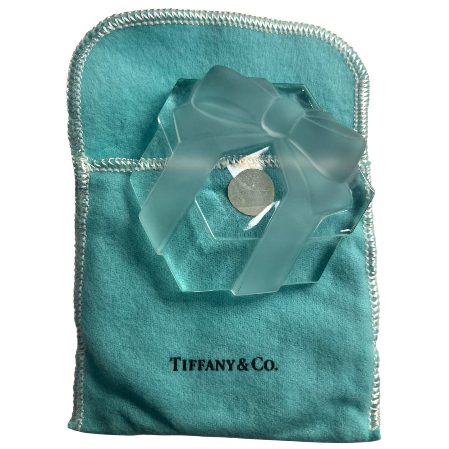 Tiffany & Co. crystal "Box and Bow" paperweight