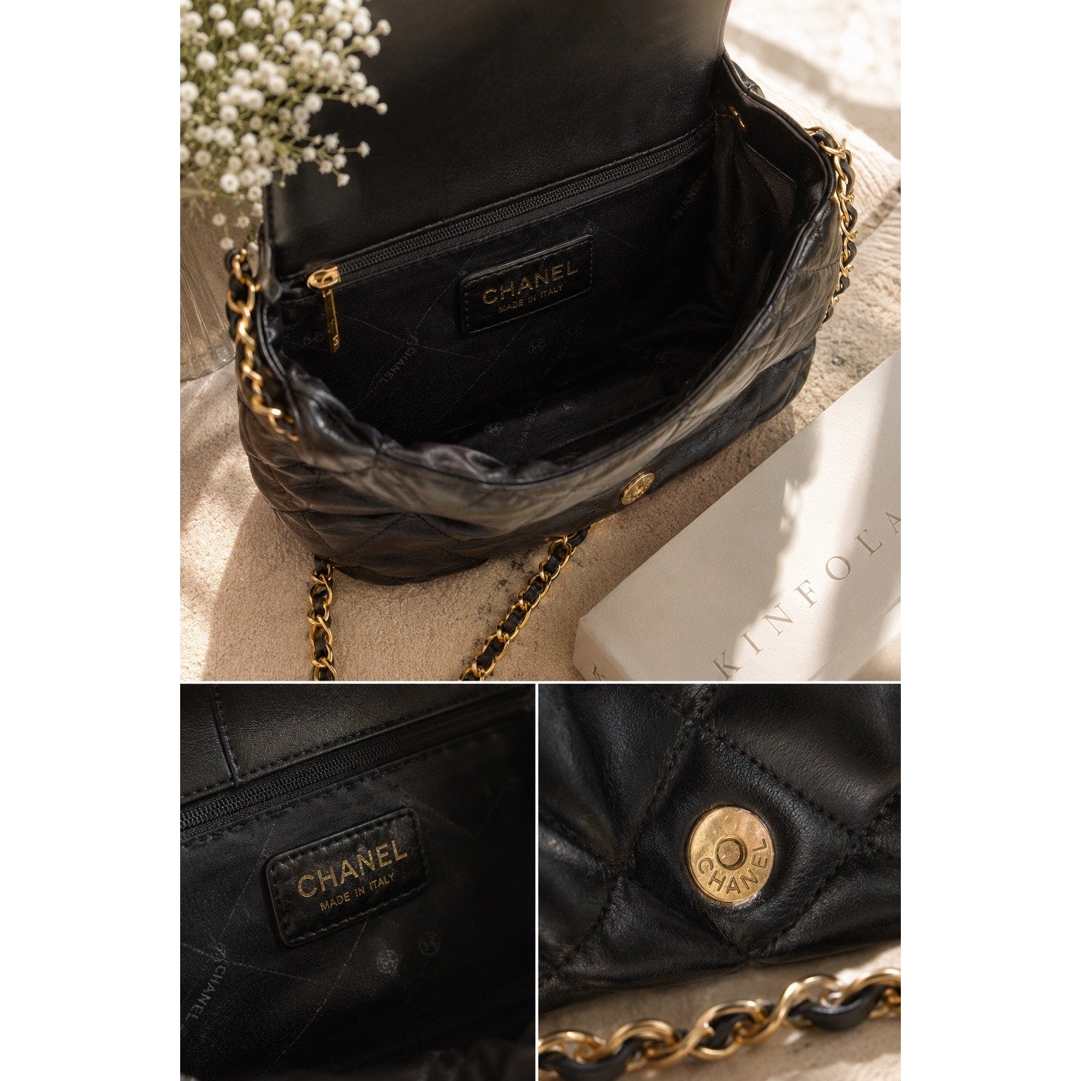 CHANEL Beauté Charm Crossbody Bag Black Quilted Gold Chain GWP VIP Gift
