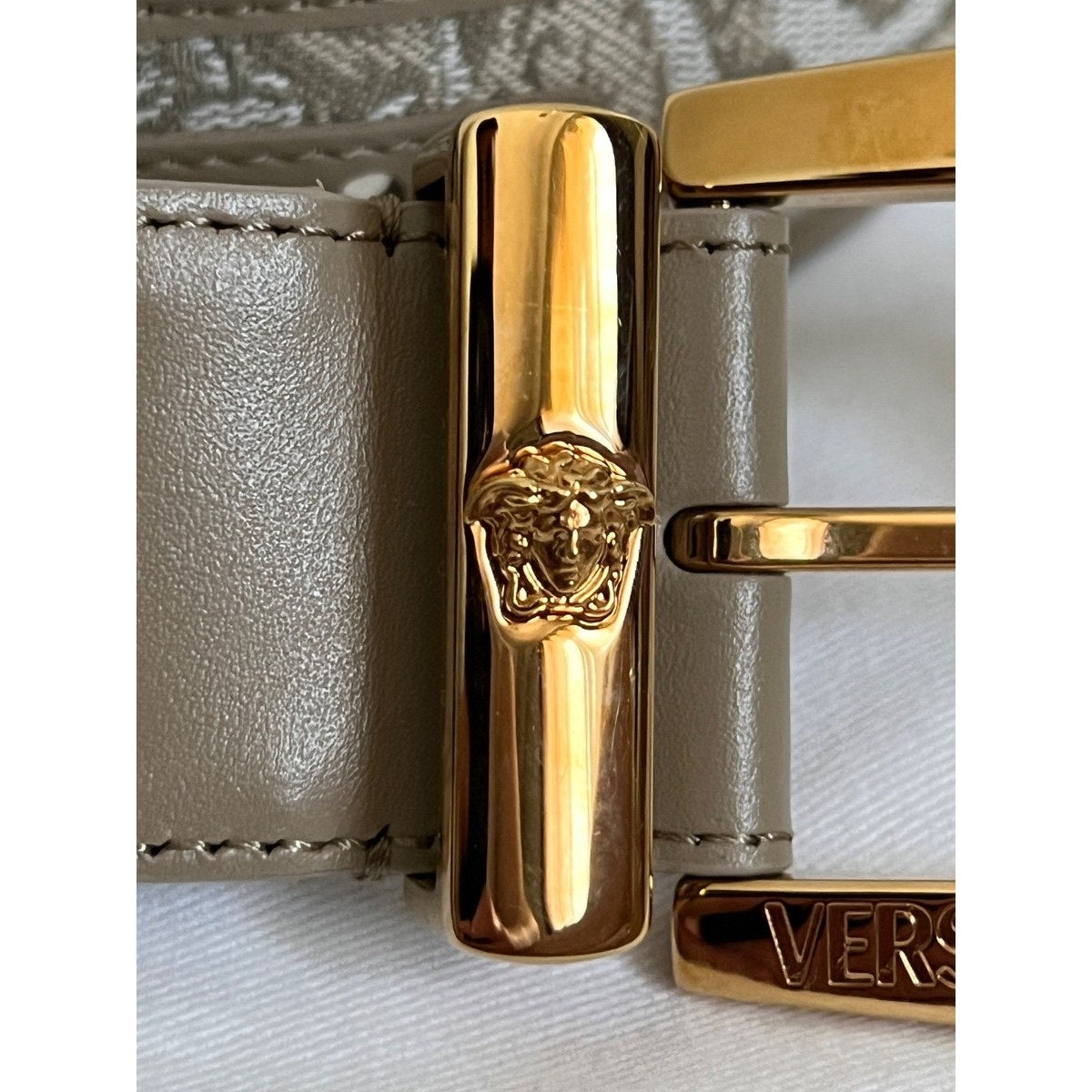 Versace Medusa Heritage Barocco Jacquard Logo Buckle Leather Belt
