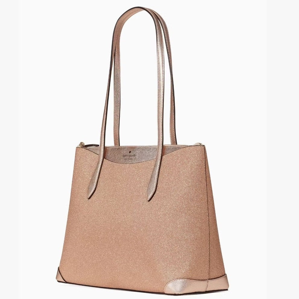 Kate Spade New York Lola Glitter Shimmy Glitter Tote Large Purse Bag Rose Gold
