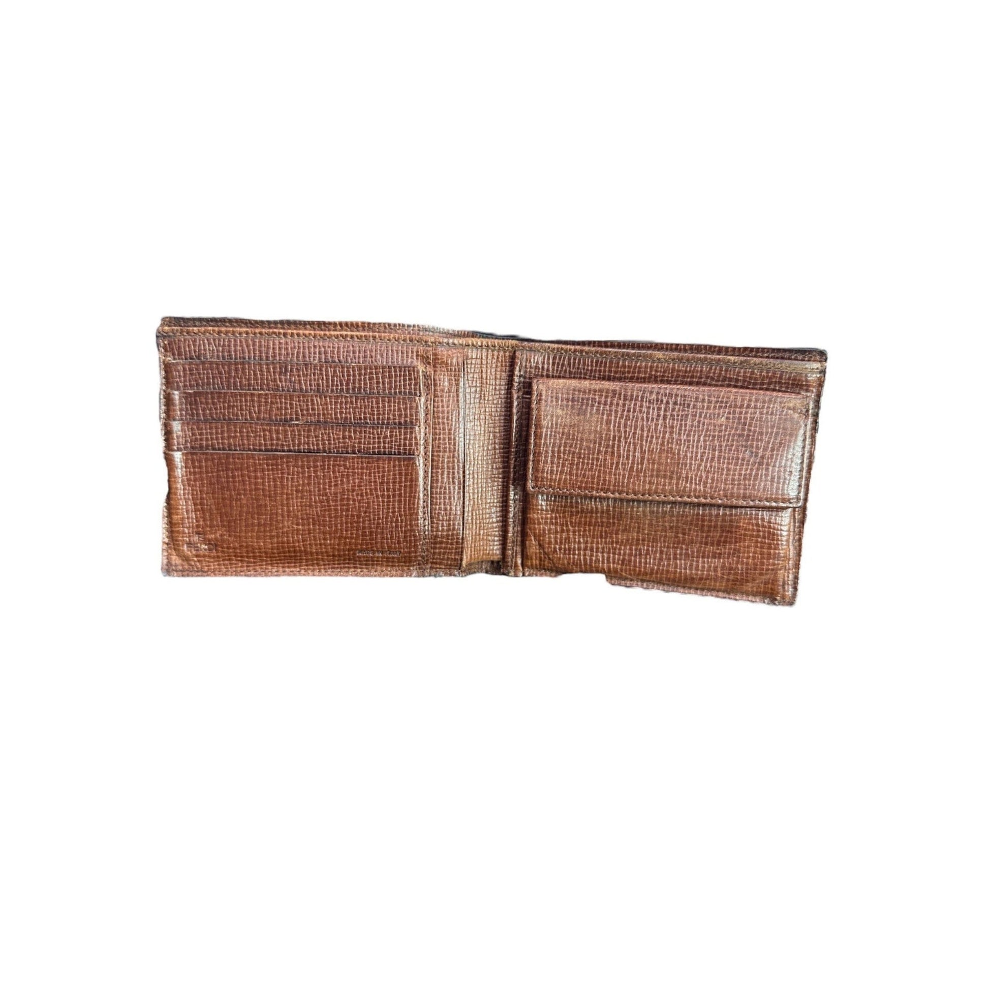 Brown leather wallet with crocodile texture on a white background